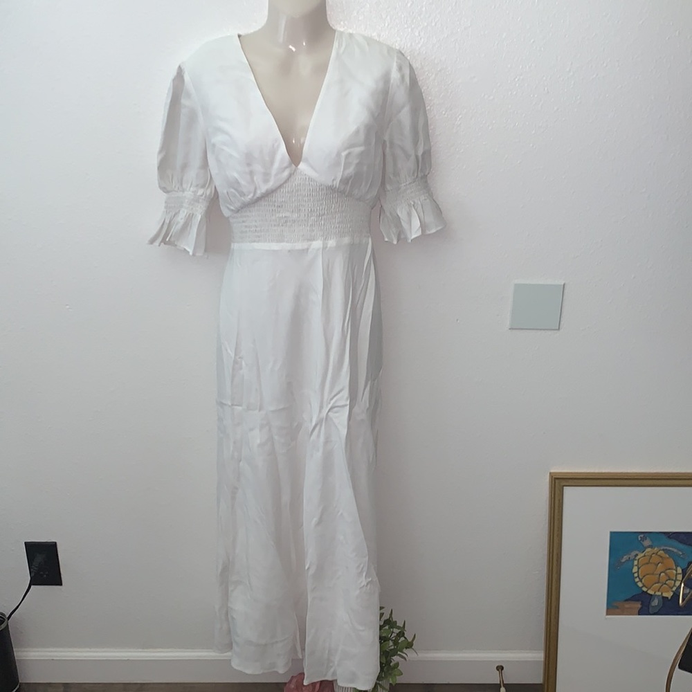 C/MEO COLLECTIVE OFF WHITE PUFFY SLEEVE MAXI DRESS